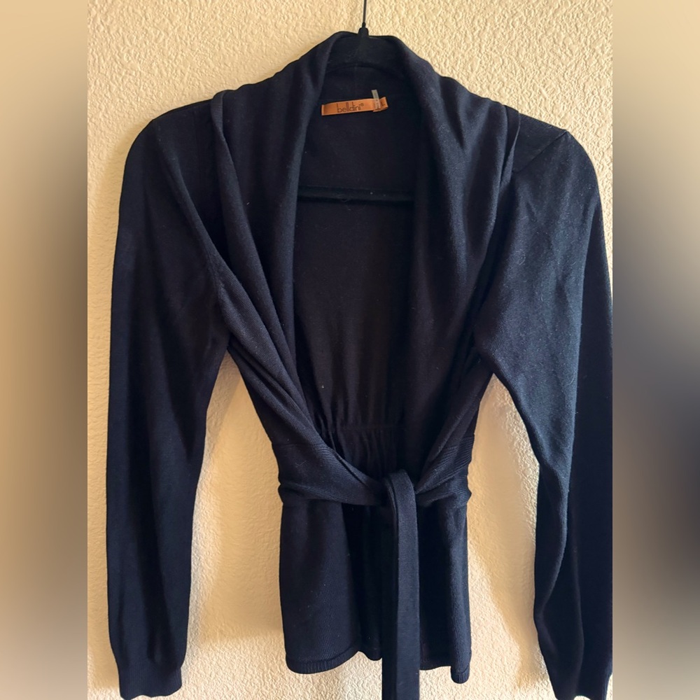 Belldini Black Cardigan Wrap Sweater with Attached Ties